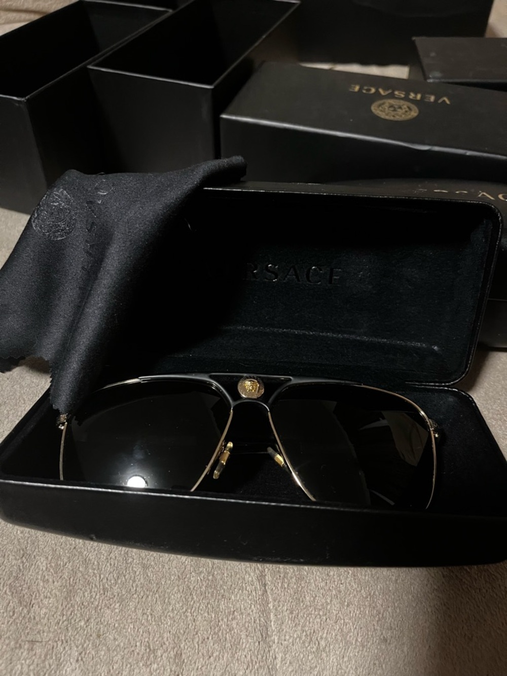 Versace Black and Gold Aviator Sunglasses